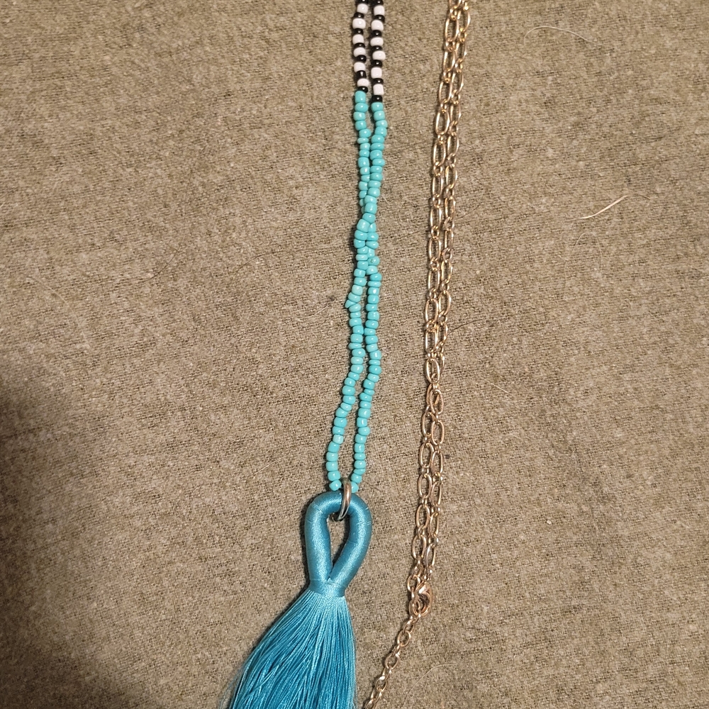 Turquoise Beaded Tassel Necklace